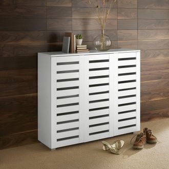 Home Source Industries Oslo 3 Door Shoe Storage Cabinet Unit Cupboard Slatted Doors in White