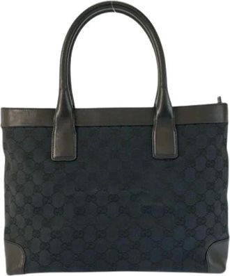 Gucci Pre-owned Tote Bags, female, Black, Size: ONE SIZE Pre-owned GG Canvas Leather Tote Bag