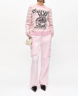 Ganni Twill Pants With Cargo Pockets In Primrose Pink