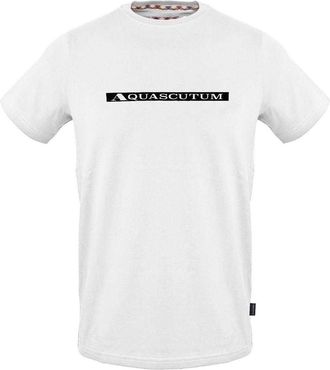 Aquascutum Heren-T-shirt met contrasterende strepen en logo (Wit)