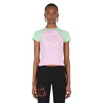 Maisie Wilen Tweekleurig T-shirt met logo print - Dames - T-shirts - Roze - XS - Polyester - Tops