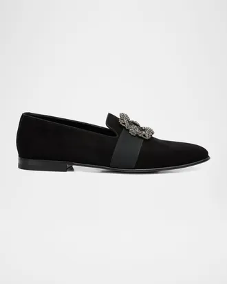 Manolo Blahnik Men & apos;s Carlton Suede Crystal Buckle Loafers