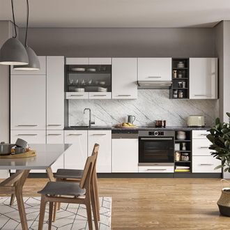 Vicco Mueble De Cocina Fame-line, Blanco Brillo/antracita, 355 Cm, Et Antracita