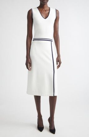 St. John Vanna Roma Crepe Knit Sleeveless Midi Dress in Bright White/midnight at Nordstrom, Size Medium