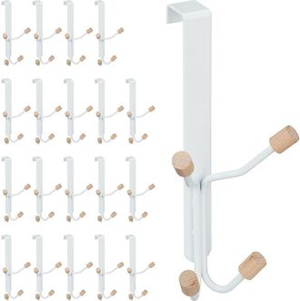 Relaxdays Relaxdays Set of 20 Door Fourfold Hooks, Scandinavian, Iron & Wood, Hanging Coat Rack HWD: 19 x 9 x 8 cm, White/Natural