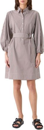 Akris Belted Kodak Stripe Cotton Poplin Shirtdress in Mocca-Cream at Nordstrom, Size 12