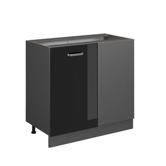 Vicco Armario De Esquina R-line, Negro Brillo Intenso, 86 Cm Sin Encimera