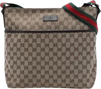 Gucci Pre-owned Canvas Crossbody Bag - Dames - Vintage Schoudertas - Beige - ONE Size - Leer - Vintage