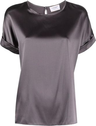 Snobby Sheep Blouses, female, Gray, Size: S Silk Crewneck Blouse