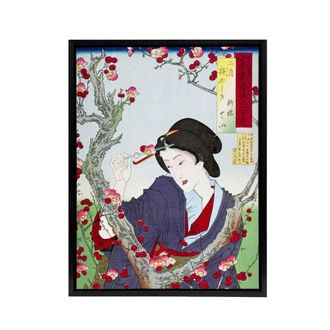 Artery8 Tsukioka Yoshitoshi Japanese Woman by a Plum Tree Framed Canvas Art | Size: W24 x H32