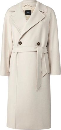 Max Mara Belted Coats, female, White, Size: 2XS White Wool Double-Breasted Long Coat