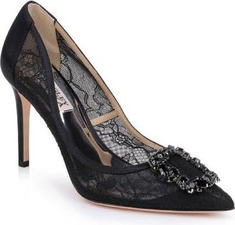Badgley Mischka Badgley Mischka Collection Cher Crystal Embellished Pump in Black Lace at Nordstrom, Size 8.5