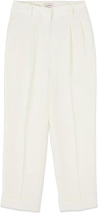 Oltre Cr&ecirc;pe Stoffen Broek met Plooi - Dames - Straight fit broeken - Wit - S - Leer - Broeken