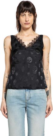 Alexander McQueen Skull Print Lace Trim Top