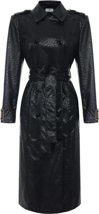 Elisabetta Franchi Scale-texture Trenchcoat - Dames - Jas met riem - Zwart - 2XL - Leer - Jassen