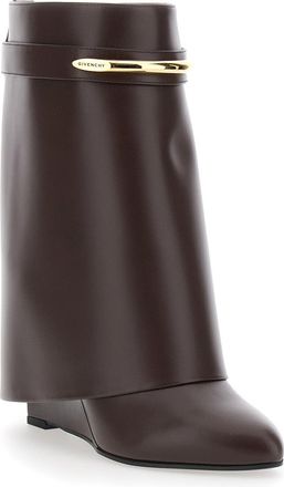 Givenchy Womens Ankle Boots Wedge Heel Brown Leather Calf