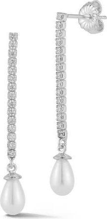 Chloe and Madison Cubic Zirconia Cultured Pearl Chain Drop Earrings in Silver at Nordstrom Rack