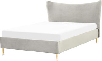 Beliani Cama Con Somier De Terciopelo Gris Claro Dorado 140 X 200 Cm Somier Chaleix