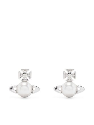 Vivienne Westwood Stylized Orb Silver-tone Earrings with Bow Detail