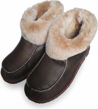 Generic Mens Genuine Sheepskin Slippers, Warm Mid-Top Boot With Suede Upper and Lightweight EVA Sole Viking Dark Brown (Dark Brown, 12, UK Footwear Size Syste