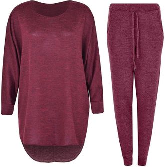 Generic 2 Piece Track Suit Set High Low Top and Bottoms Casual Loungewear Sweatshirt Jog (Wine High Low Top Bottom, XXL (UK-Size 20-22))