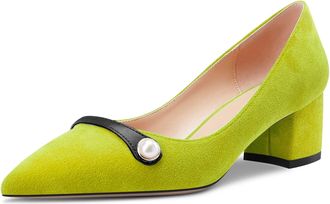Castamere Women Chunky Block Mid Heel Pointed Toe Slip-on Pumps Court Shoe Wedding Dress 5 CM Heels Lime Green 3.5 UK