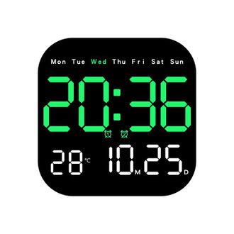 OEM Reloj De Pared Led Multifuncional Con Mando A Distancia, Temporizador, Temporizador De Cuenta Atr&aacute;s E Indicador De Temperatura Color Verde (pilas No I