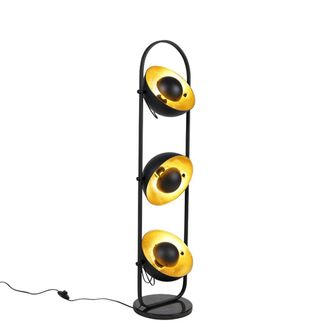 QAZQA L&aacute;mpara de pie industrial negra/dorado 3-luces