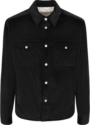 Lardini Zwarte Corduroy Overshirt met Drukknoop - Heren - Zomerjassen - Zwart - XL - Katoen - Jassen