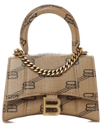 Balenciaga Beige Monogram Hourglass Top Handle Bag Mini With Chain (Authentic Pre-Loved)