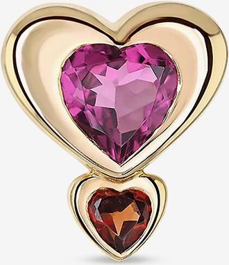 Roxanne First Einzelner Gelbgoldohrstecker mit Tourmalin und Granat Double Heart