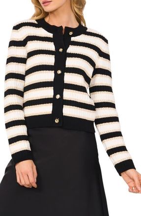 CeCe by Cynthia Steffe Stripe Cardigan in Rich Black at Nordstrom, Size Small