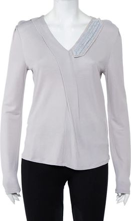 Emporio Armani Grey Knit Draped Detail Long Sleeve Top