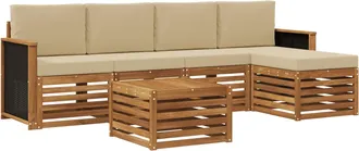 vidaXL Conjunto De Sof&aacute;s De Exterior 6 Uds. Natural Y Beige Vidaxl