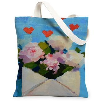 Generic Floral Canvas Tote Bags, Flower Design Reusable Shopping Bags, Spring Vintage Lightweight Washable Shoulder Strap Canvas Fo, Blue, 13x15 Inch