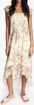 Anna Sui Spirit Bloom Chiffon Ruffle Dress in Linen Multi at Nordstrom, Size 8