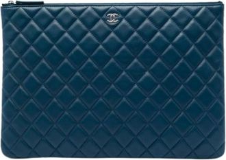 Chanel Pre-owned Vintage Quilted Lambskin Clutch - Dames - Vintage Clutch - Blauw - ONE Size - Leer - Vintage