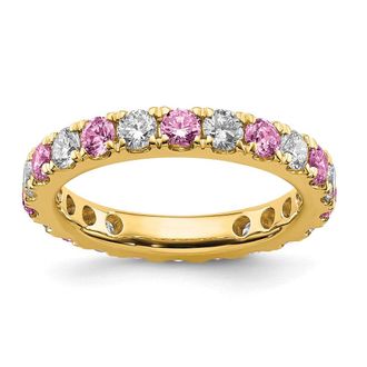 Diamond2Deal 14k Yellow Gold Lab Grown Diamond & Pink Sapphire Eternity Wedding Band Ring 1.2Ct Clarity- VS Color- G-H