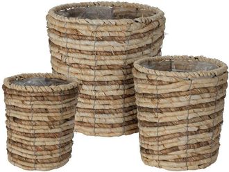 Mobili Rebecca Mobili Rebecca - Rebecca Mobili Maceta Para Plantas Set De 3 Cestas Forradas De Paja De Ma&iacute;z Marr&oacute;n