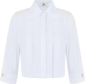 Elisabetta Franchi Katoenen blouse met plooien - Dames - Overhemden - Wit - M - Katoen - Overhemden