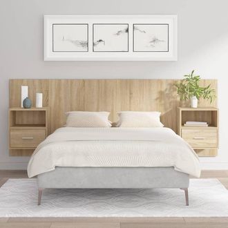 vidaXL Cabecero De Cama Con Mesitas Madera Contrachapada Roble Sonoma Vidaxl