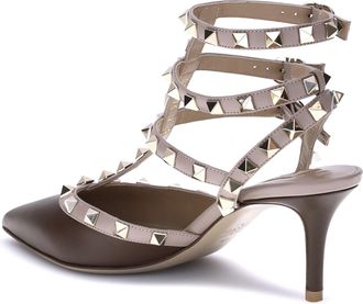 Valentino Garavani Womens Ankle Strap Rockstud Pumps Light Coffee Coffee-Powder Calf Leather Coffee/powder High Heel Shoes