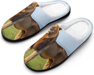 Generic African Lion Mens House Slippers Memory Foam Washable Cotton Slip on Home Shoes