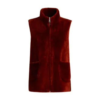 Kiton Burgundy Shearling Sleeveless Jacket - Dames - Jassen - Rood - Maat: L