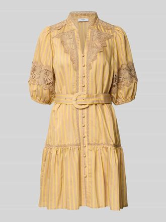 Suncoo Knielanges Kleid mit Spitze und G&uuml;rtel Modell CATLEYA in Camel, Gr&ouml;&szlig;e XS