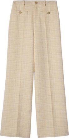 Gucci Wide Trousers, female, Beige, Size: XS Cotton Blend Trousers With Checked Pattern