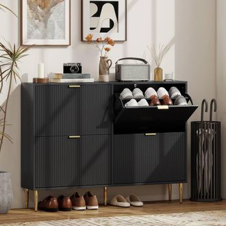 HOMCOM Slim Shoe Storage Cabinet with Flip Drawers for Hallway in Black