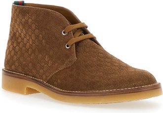Gucci Mens Brown Ankle Boots With Web Detail Calf