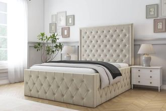 Comfort Beds Winchester Plush Bed Frame - 50 Upholstered Headboard in Cream | Size: Single