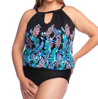 Maxine High Neck Keyhole Blouson One Piece Swimsuit - Plus Size In Prairie Dreams